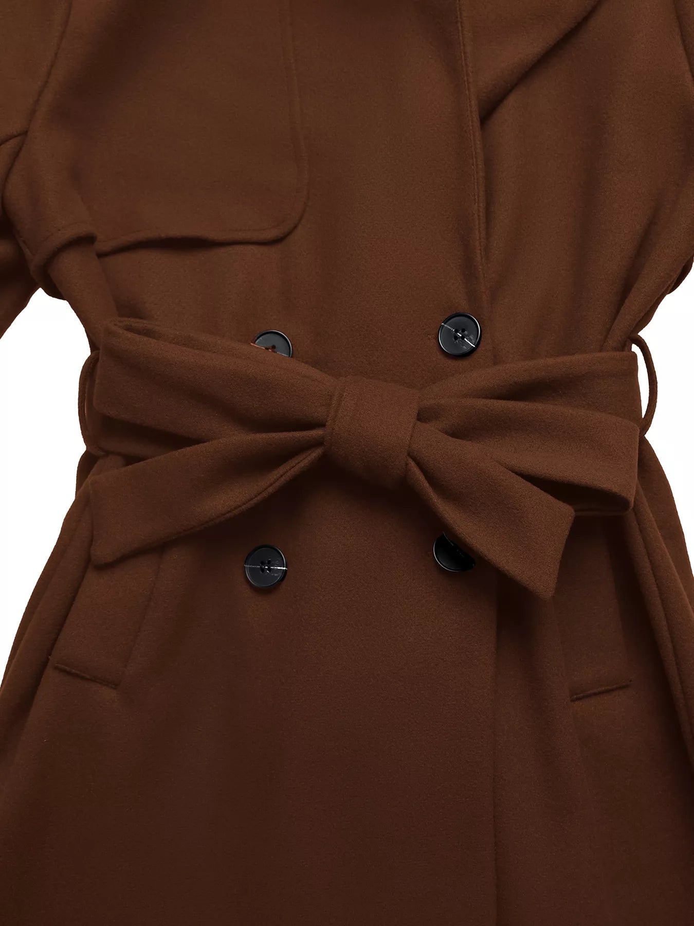 Lapel Collar Belted Wool-Blend Long Coat.