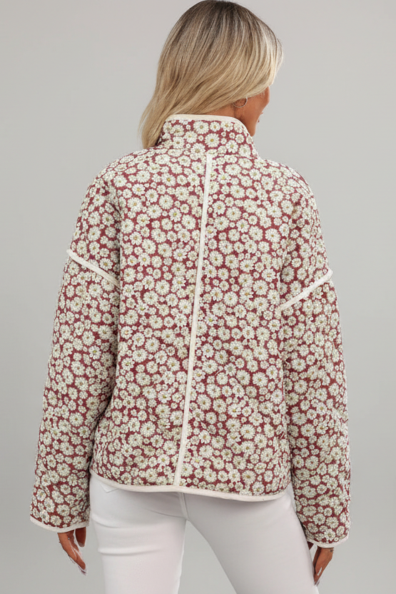 Floral Snap Down Mock Neck Coat