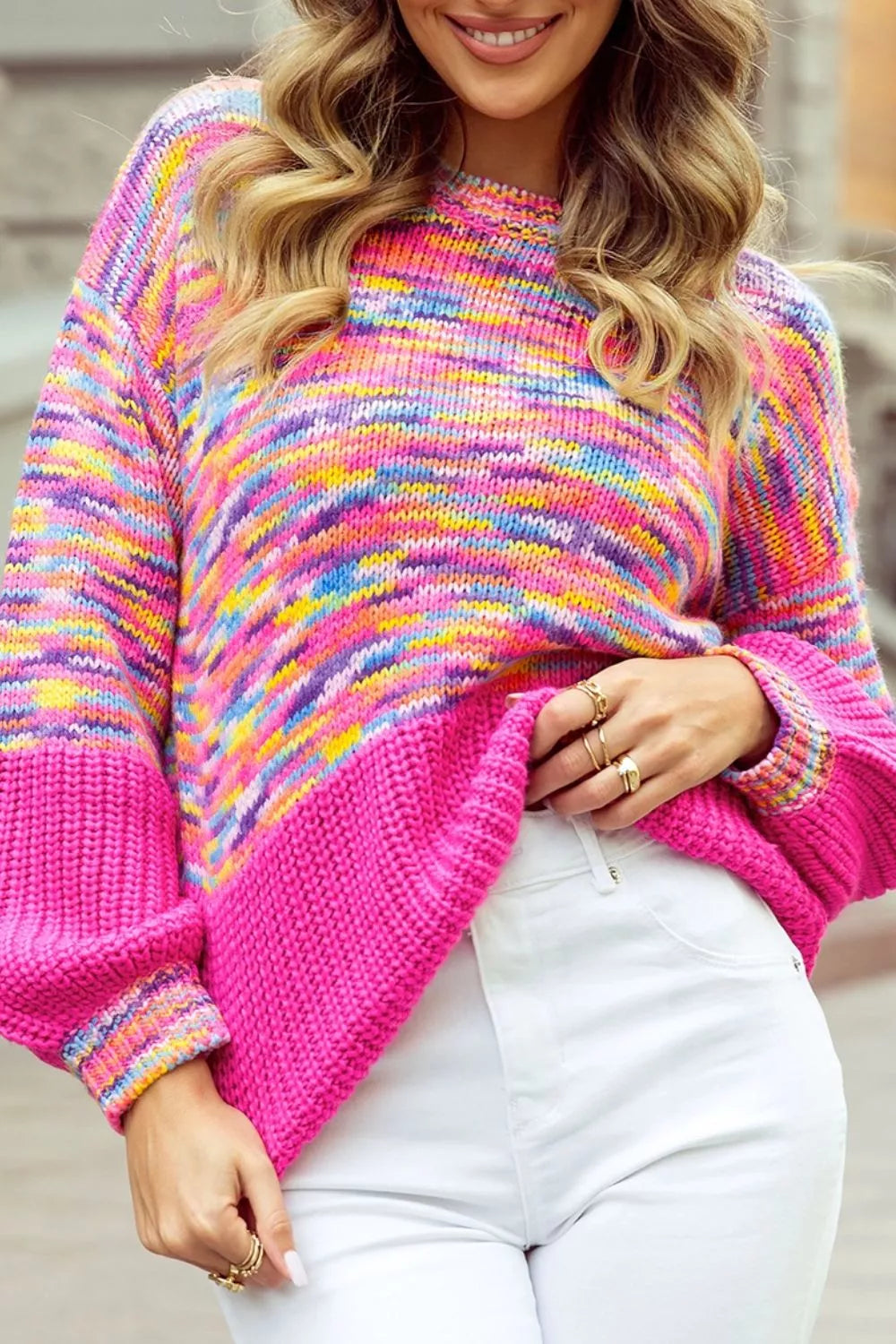 Colorful Knit Crew Neck Sweater.