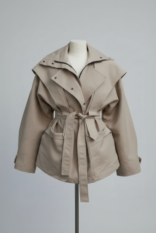 Tie Waist Snap Down Trench Coat