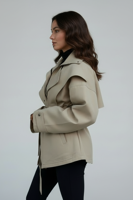 Tie Waist Snap Down Trench Coat