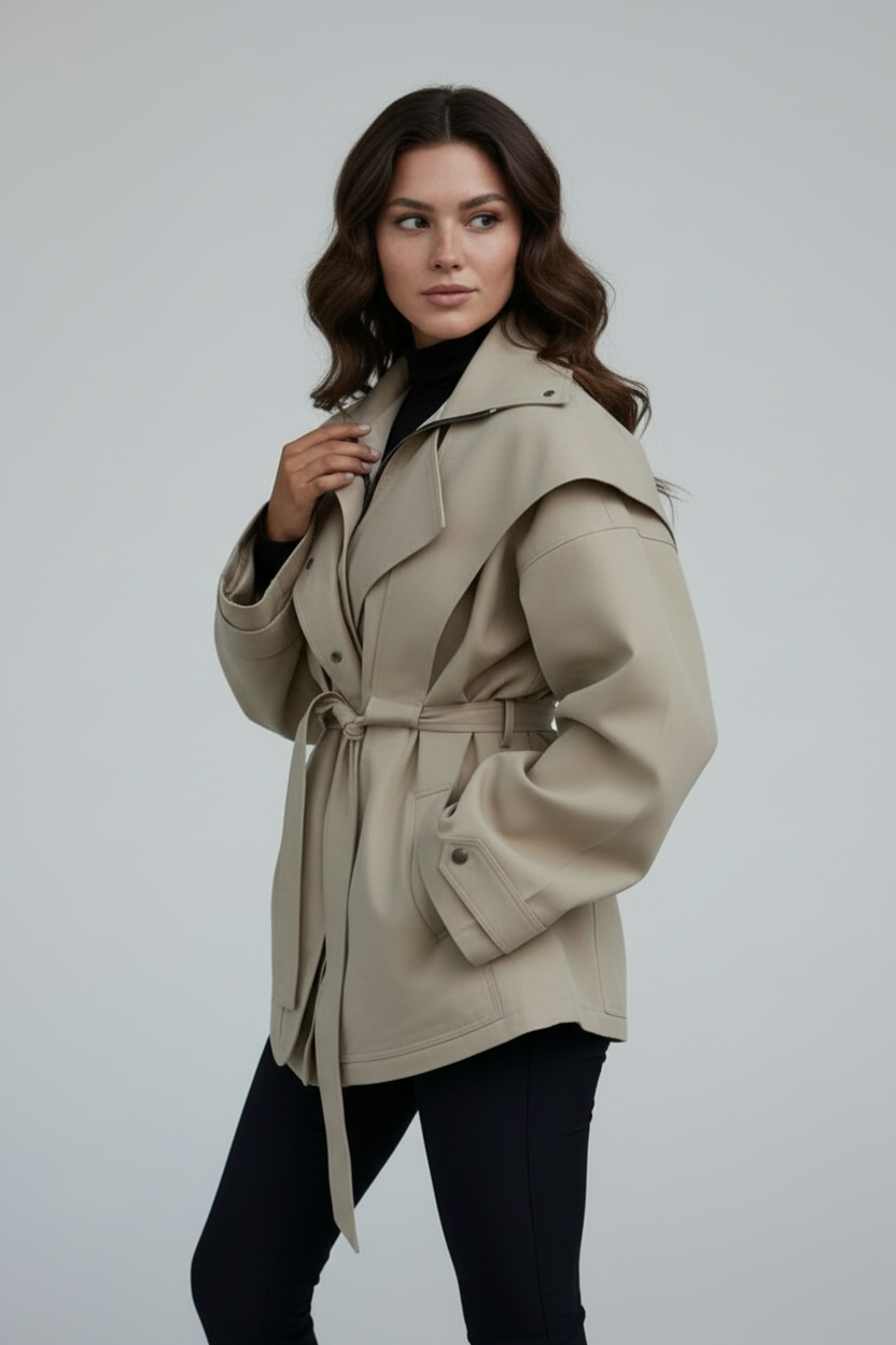 Tie Waist Snap Down Trench Coat