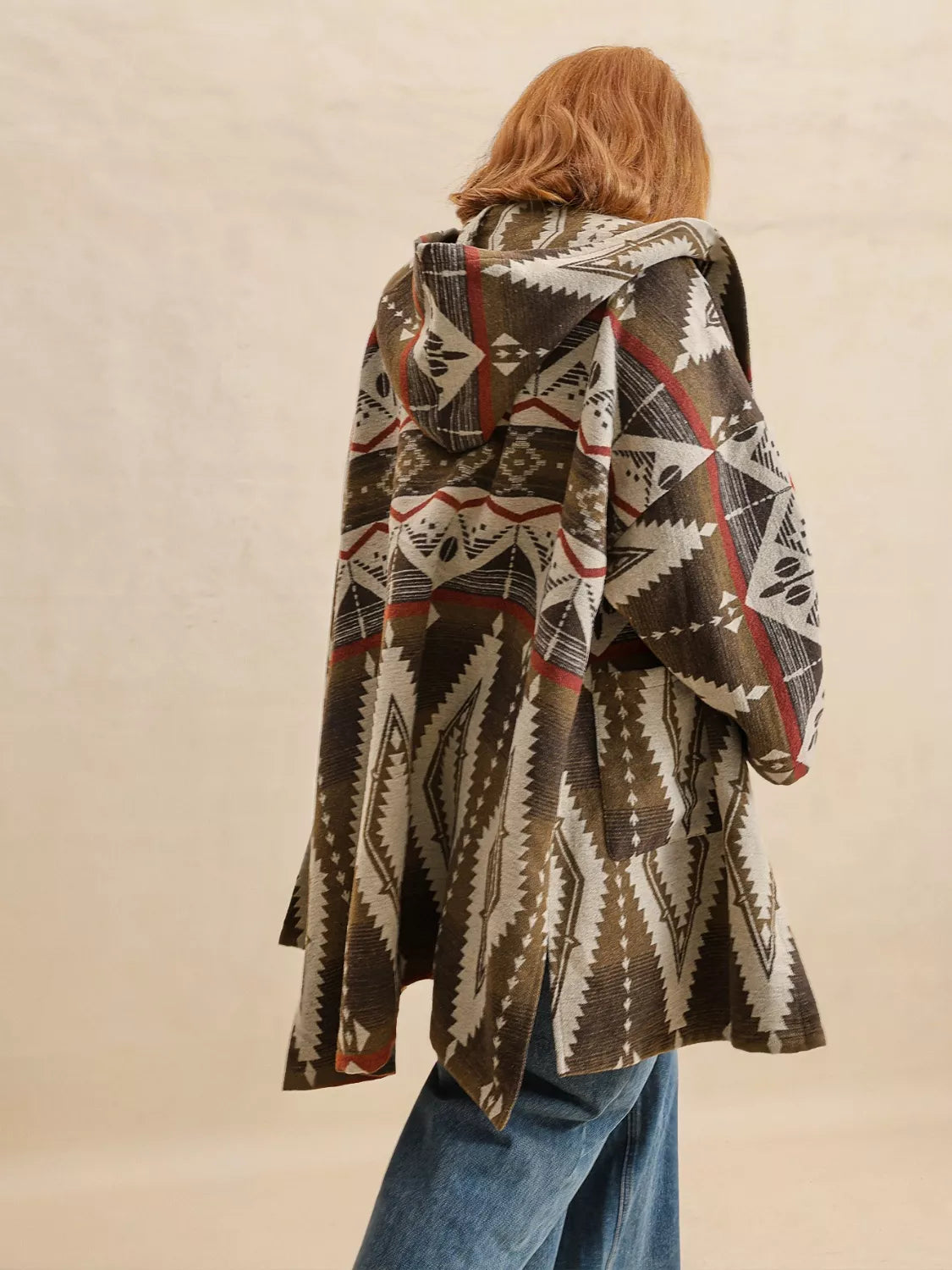 Plus Size Aztec Print Hooded Open Front Cardigan.