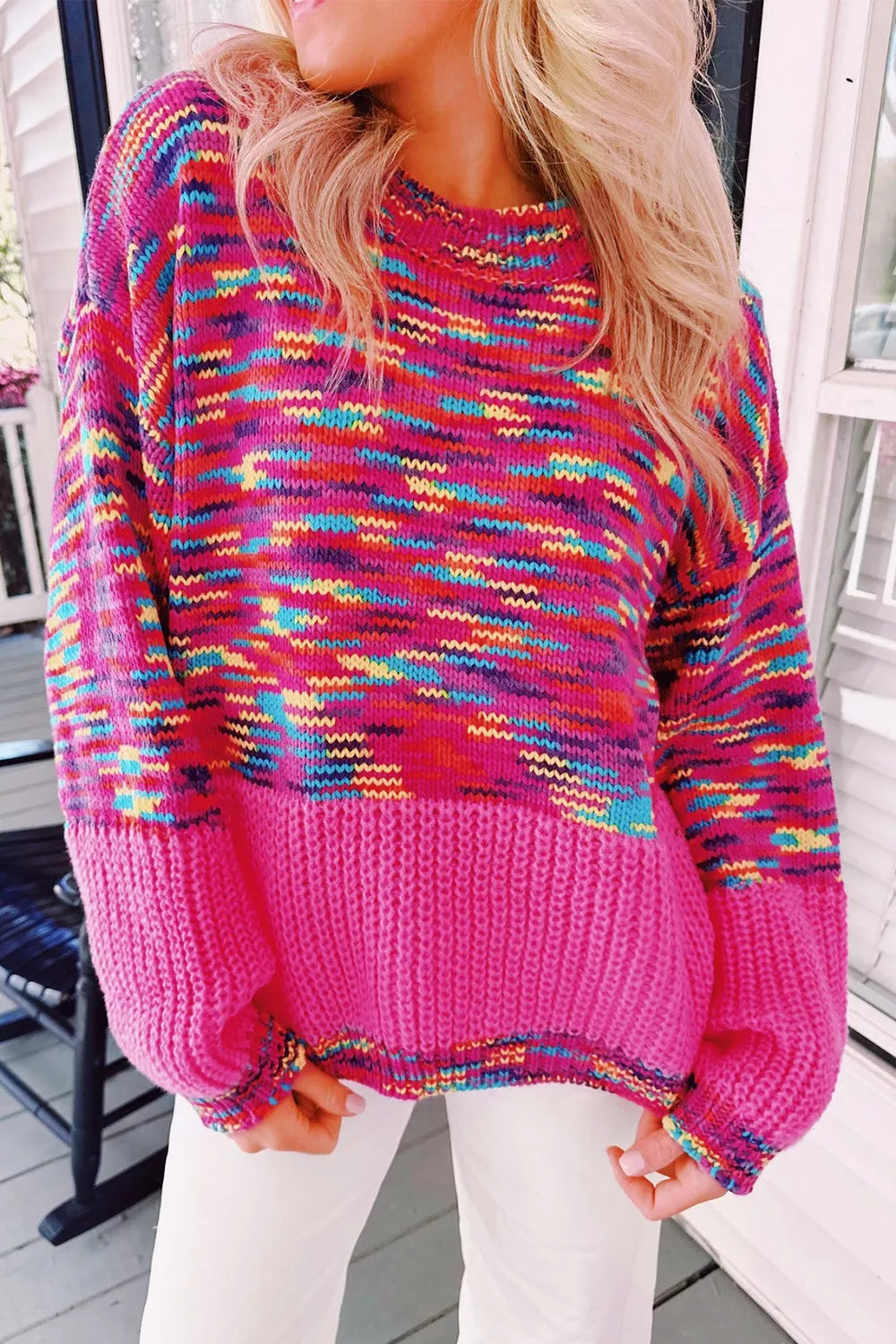 Colorful Knit Crew Neck Sweater.