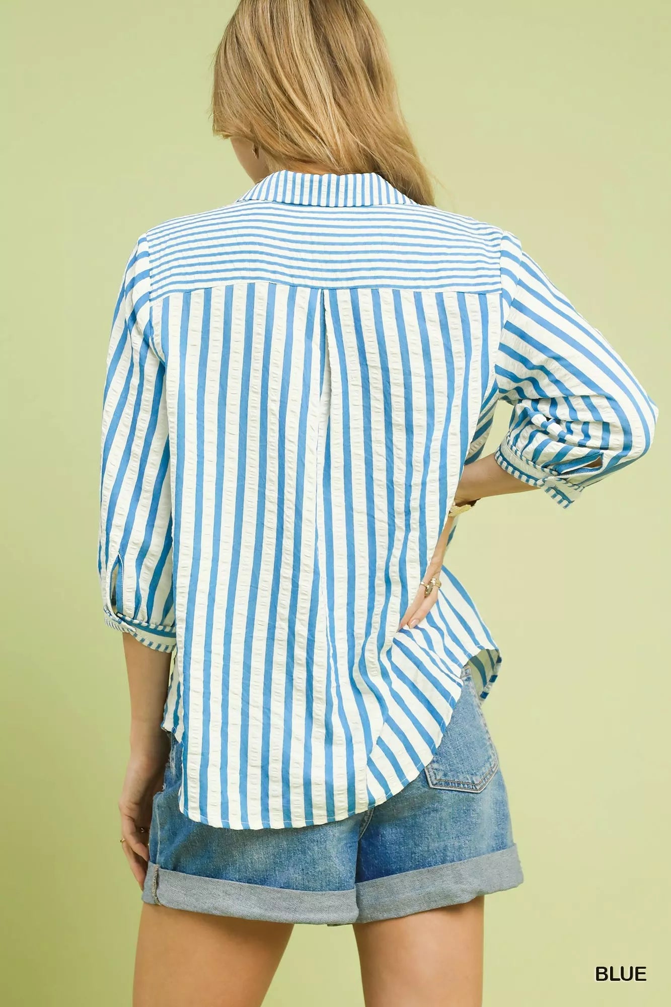 Striped Collared Neck Blouse.