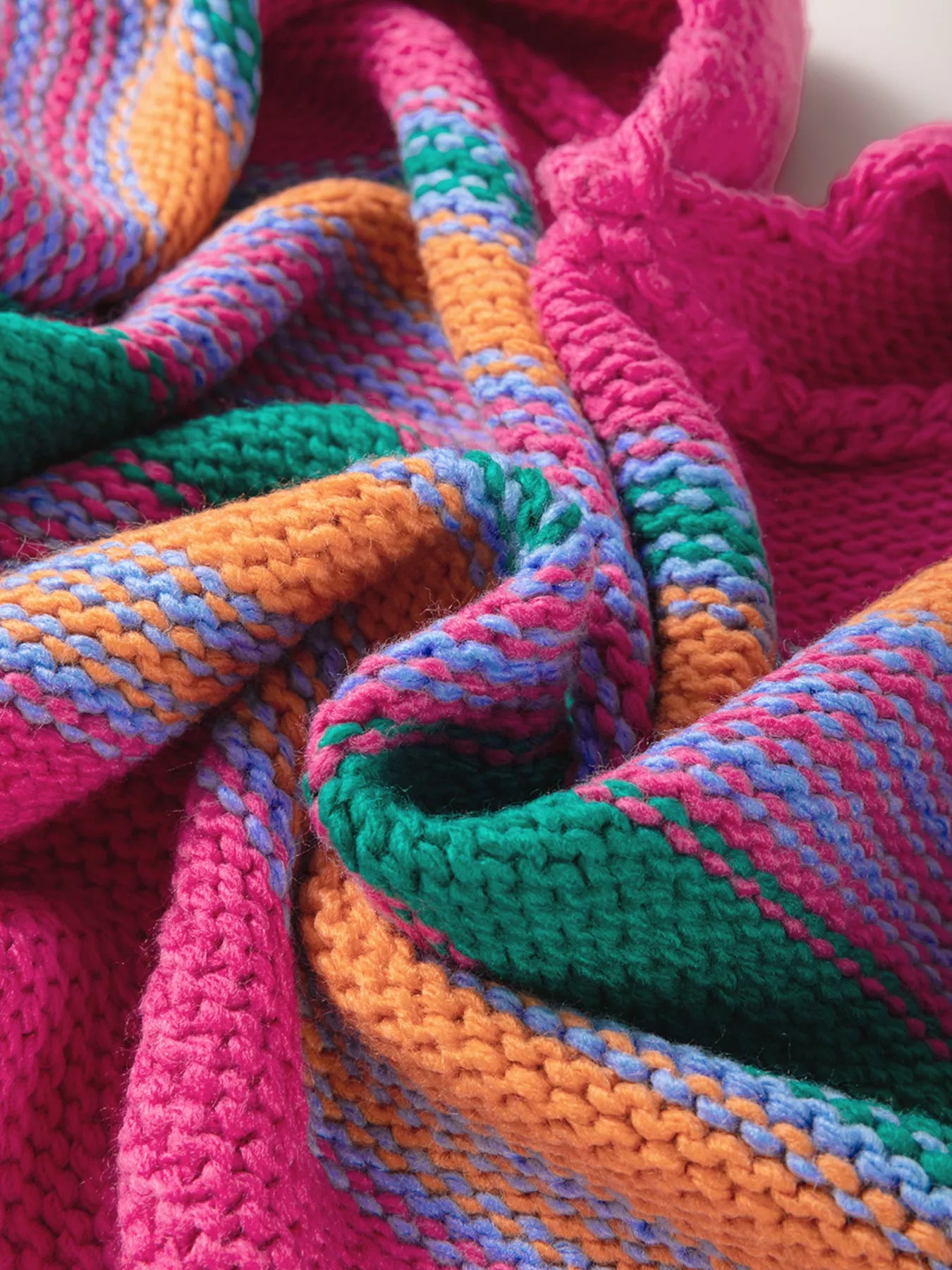 Stripe Colorful Puff Sleeve Drop Shoulder Loose Cardigan.