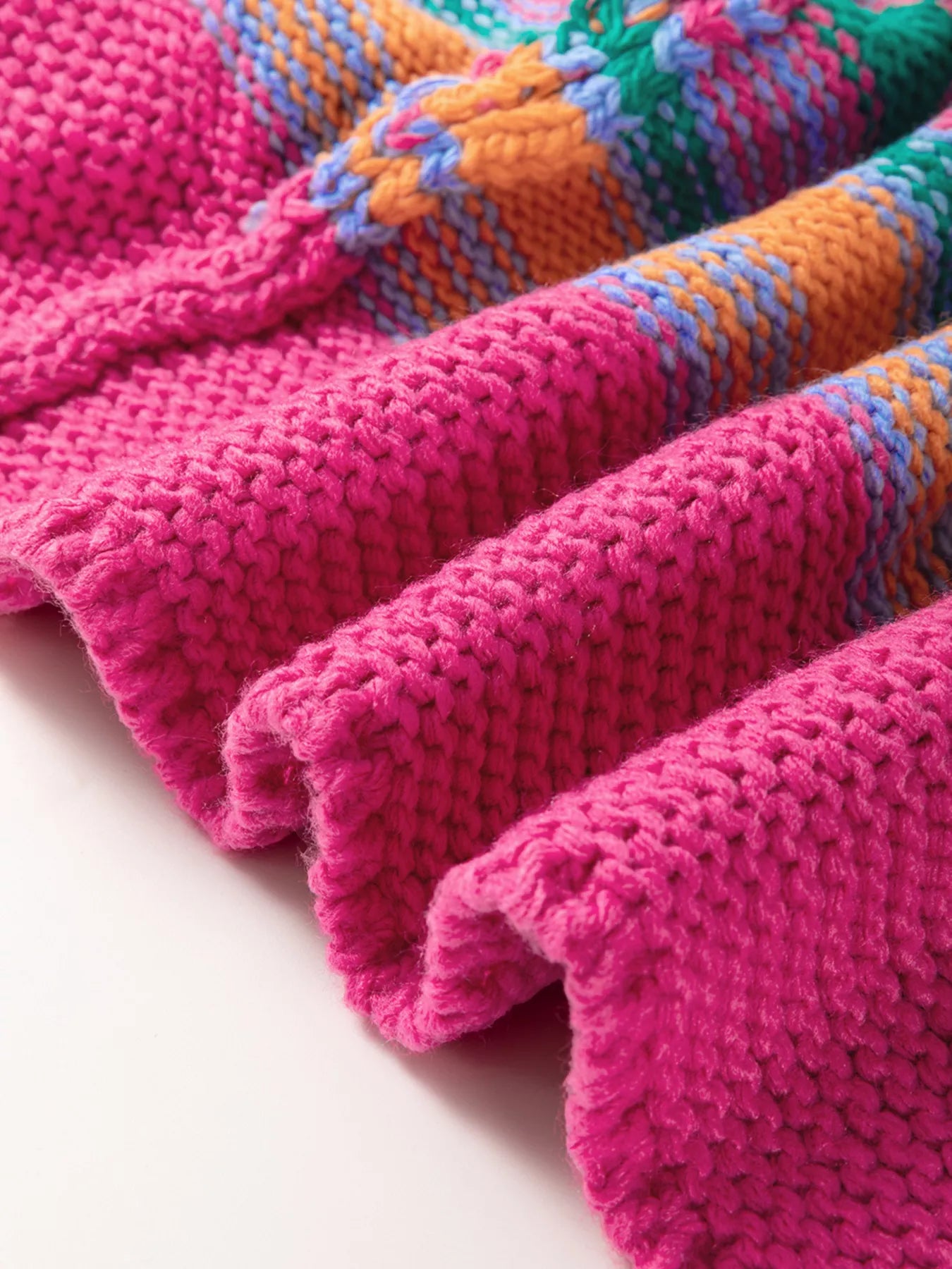 Stripe Colorful Puff Sleeve Drop Shoulder Loose Cardigan.