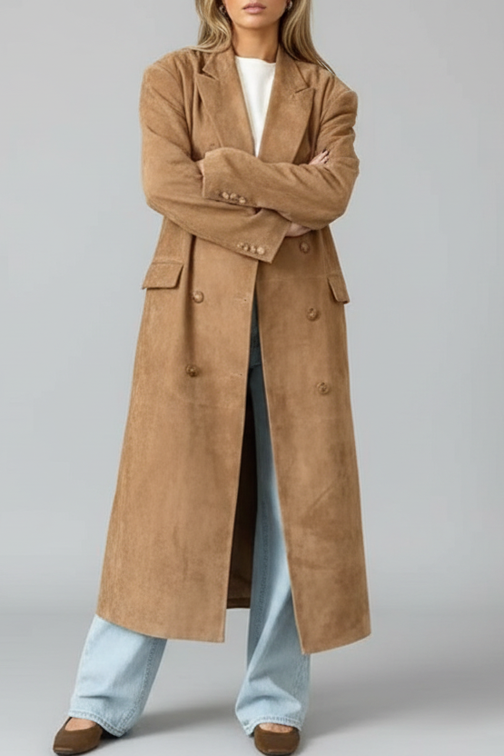 Double-Breasted Lapel Collar Long Coat