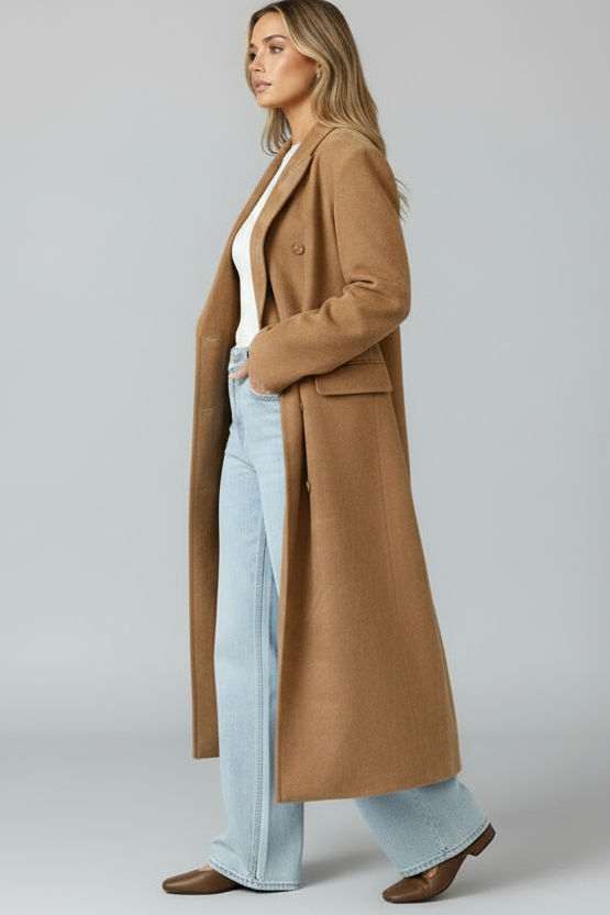 Double-Breasted Lapel Collar Long Coat