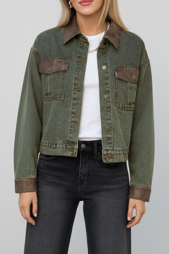 Button Up Chest Pockets Denim Jacket