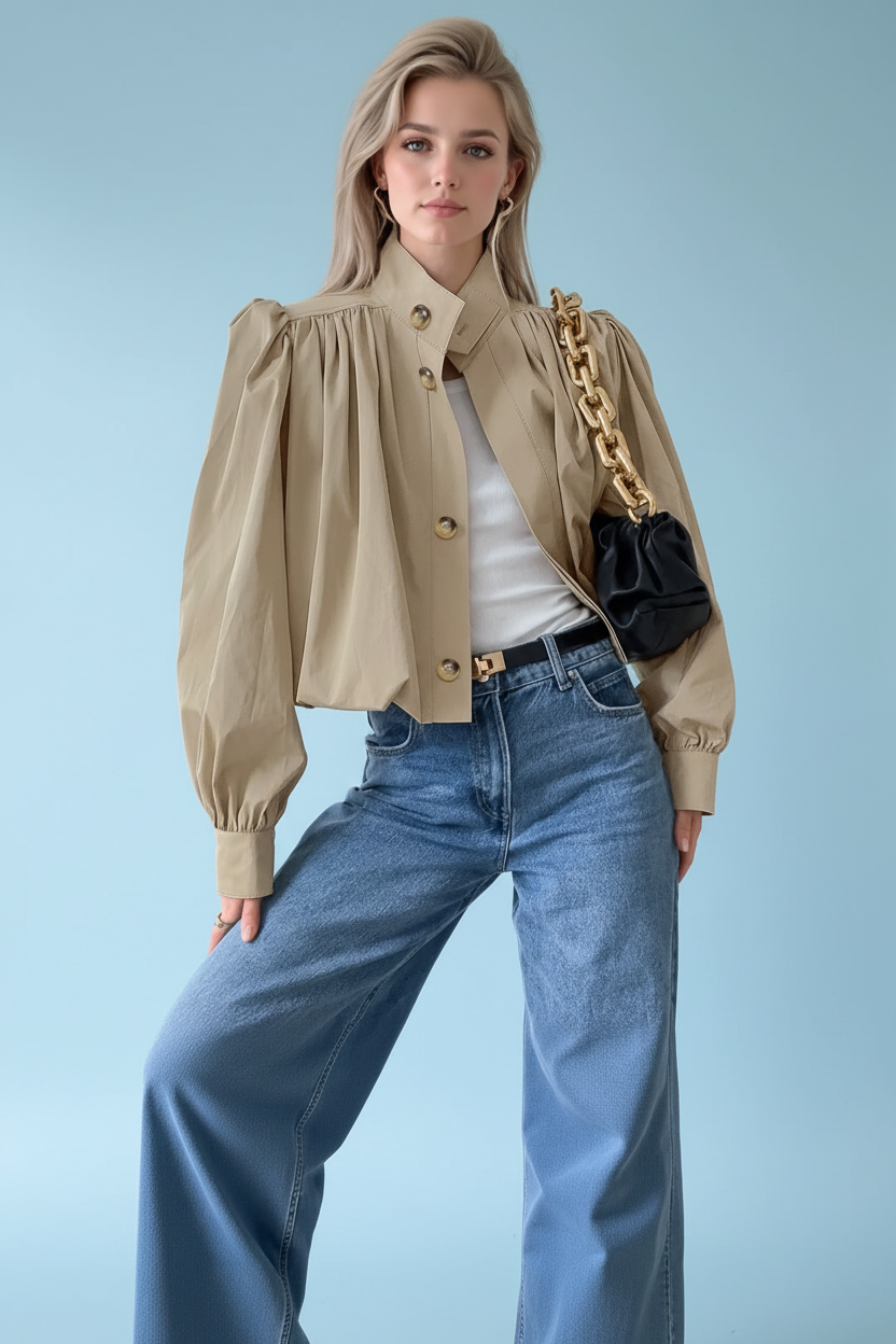 Puff Sleeve Button-Down Jacket