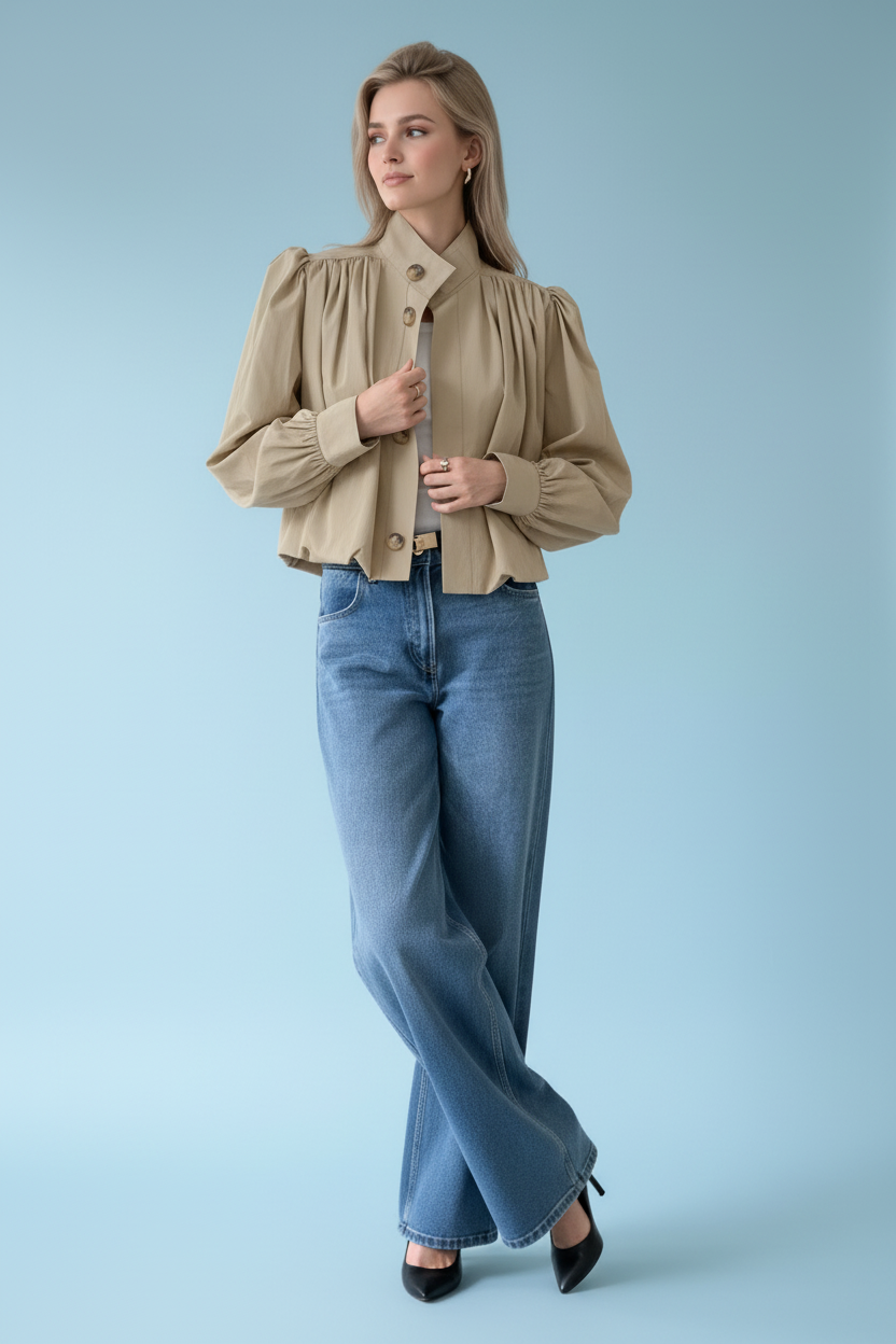 Puff Sleeve Button-Down Jacket