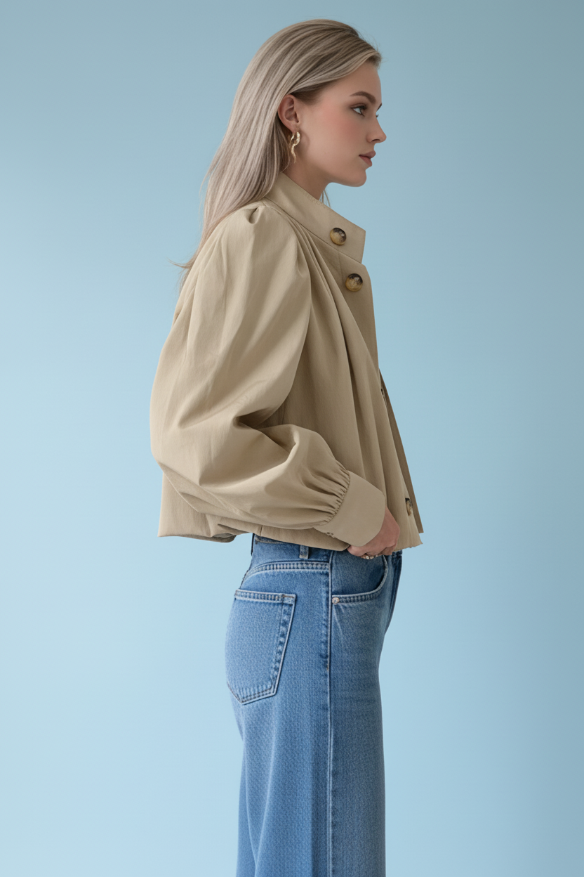 Puff Sleeve Button-Down Jacket