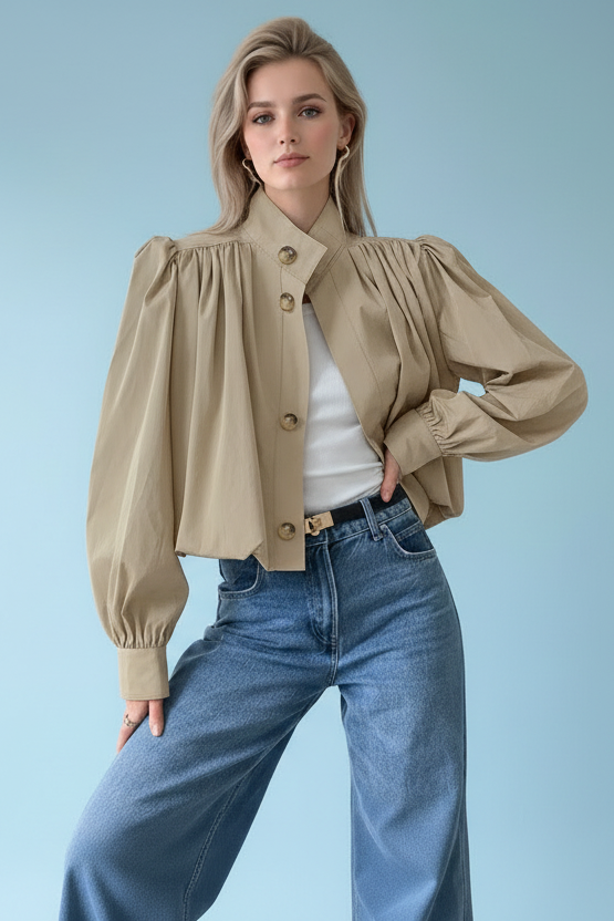 Puff Sleeve Button-Down Jacket