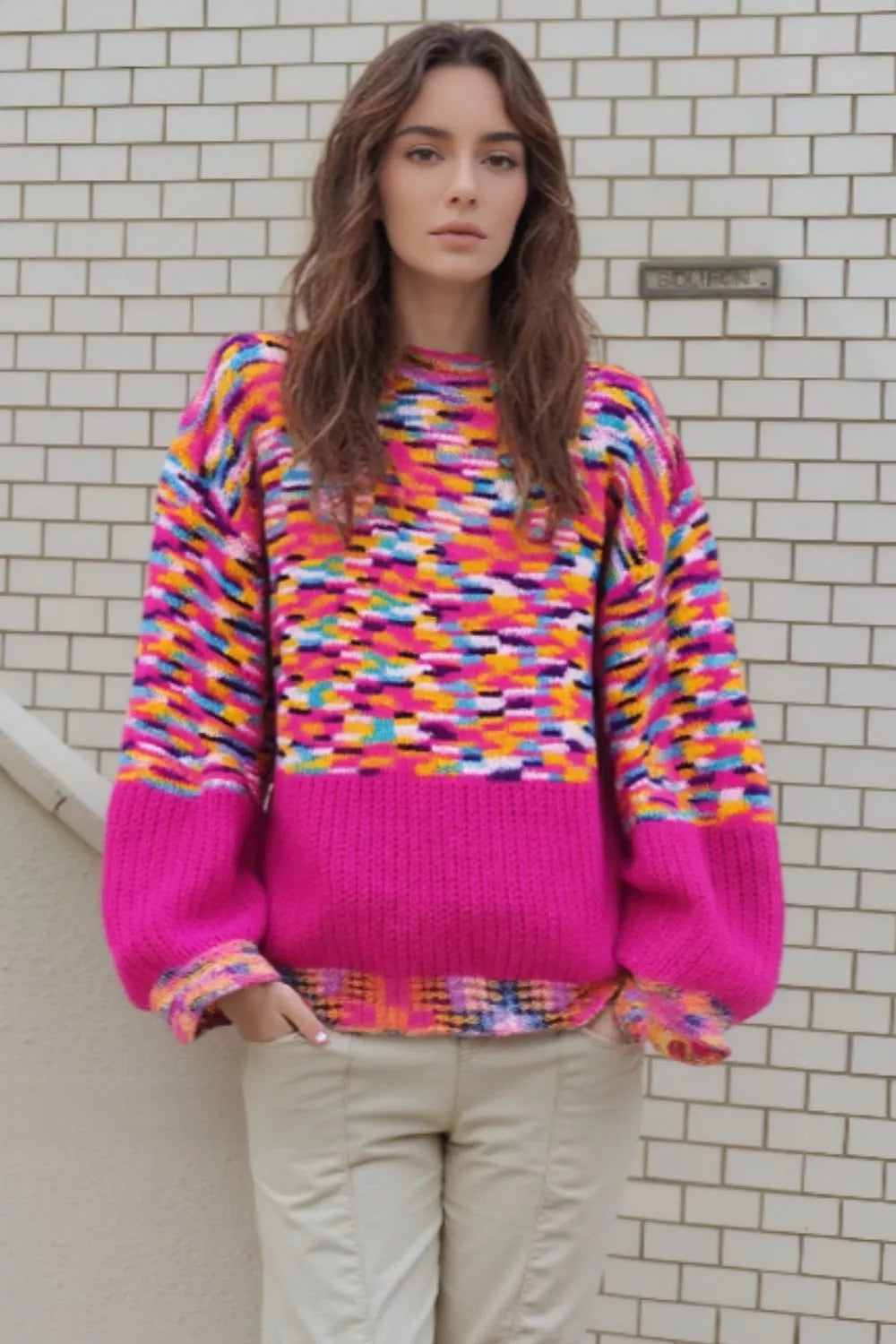 Colorful Knit Crew Neck Sweater.