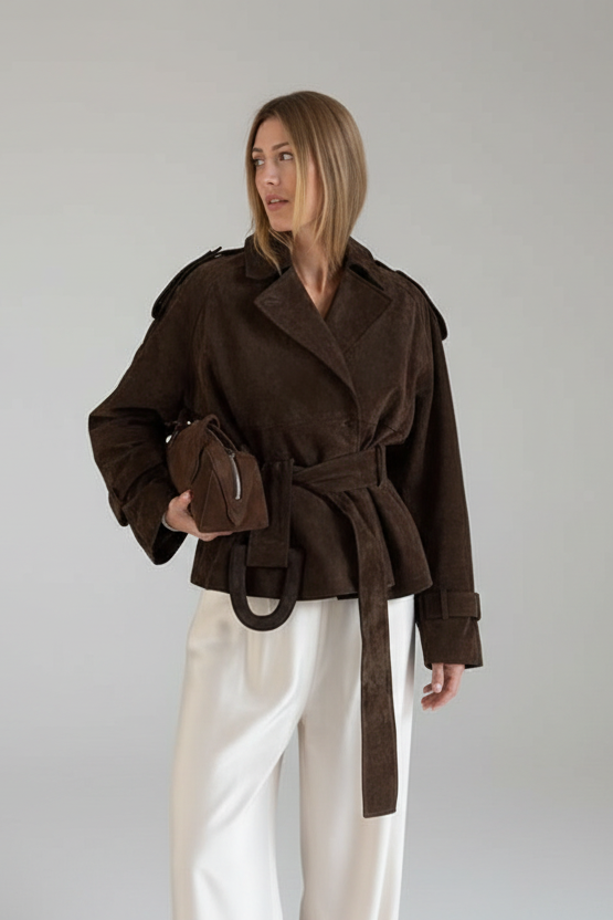 Lapel Collar Tie Waist Jacket