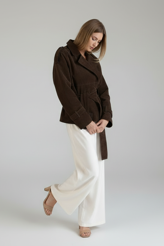 Lapel Collar Tie Waist Jacket