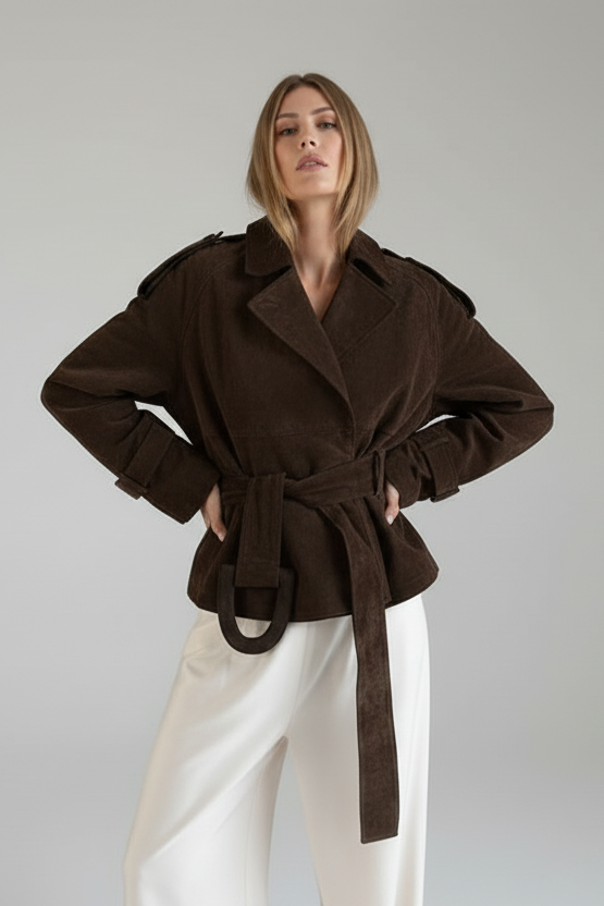 Lapel Collar Tie Waist Jacket