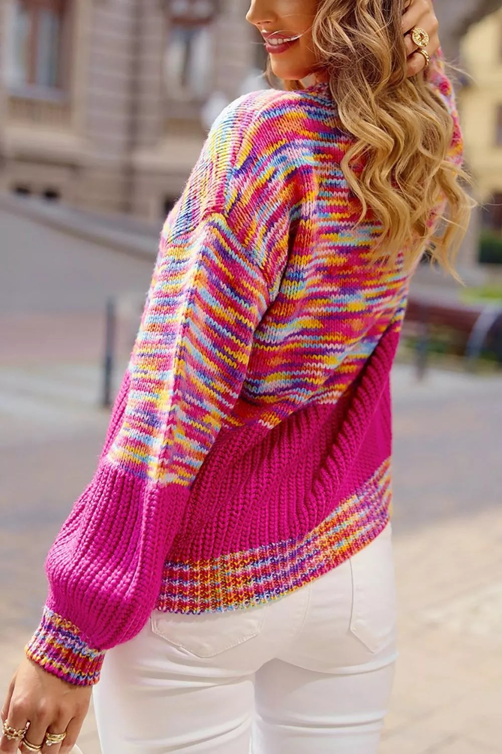 Colorful Knit Crew Neck Sweater.