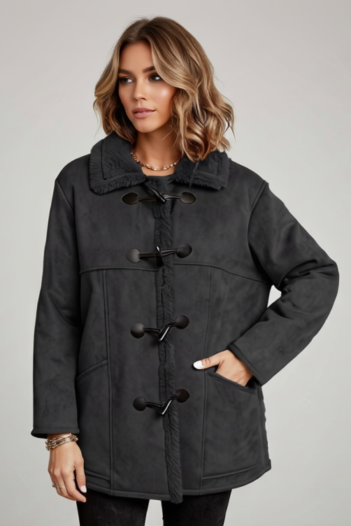 Faux Suede Sherpa Lined Toggle Coat