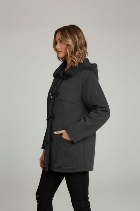 Faux Suede Sherpa Lined Toggle Coat