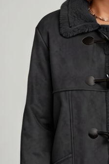 Faux Suede Sherpa Lined Toggle Coat