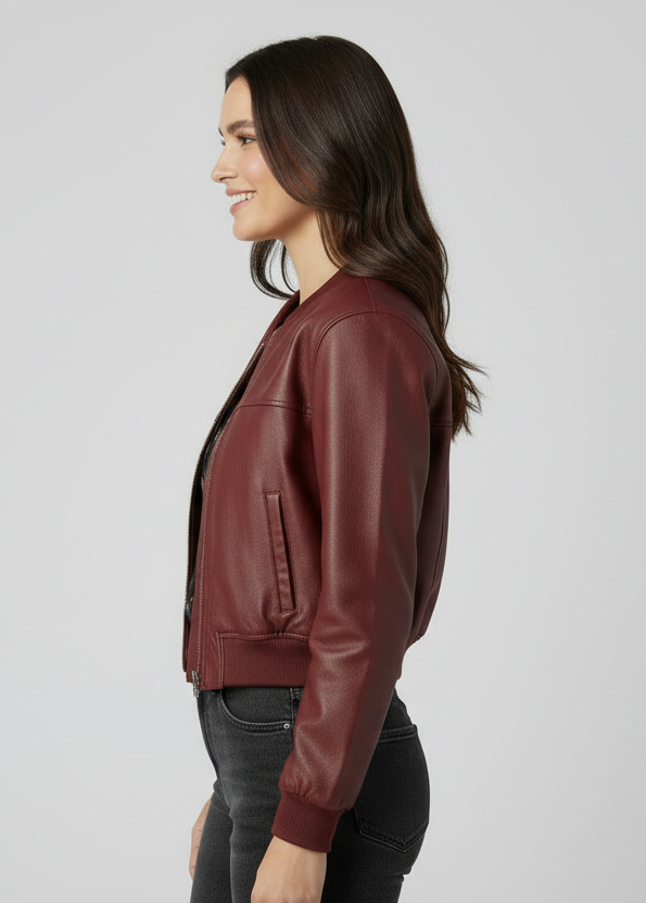 Zip Up Leather Cropped Jacket