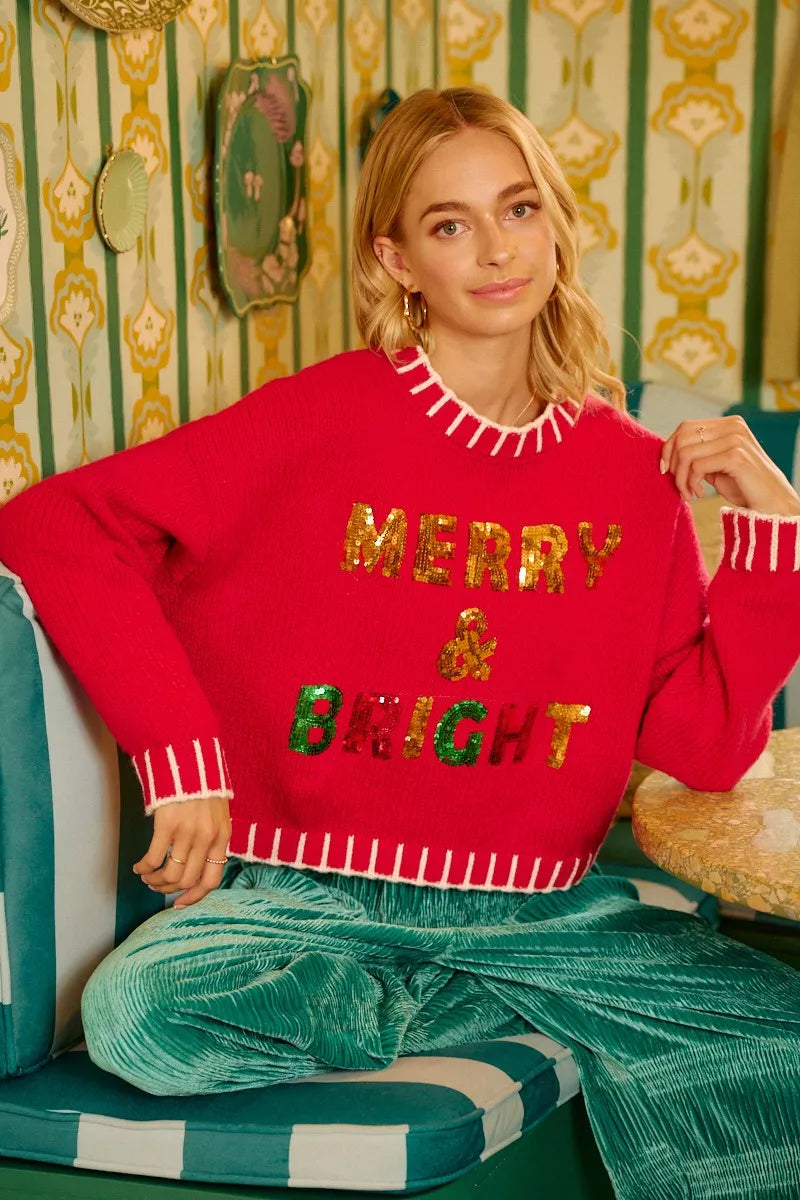 Christmas Theme Sequin Lattering Sweater.