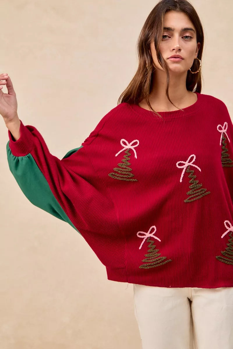 Christmas Theme Tree Embroidered Sweater.