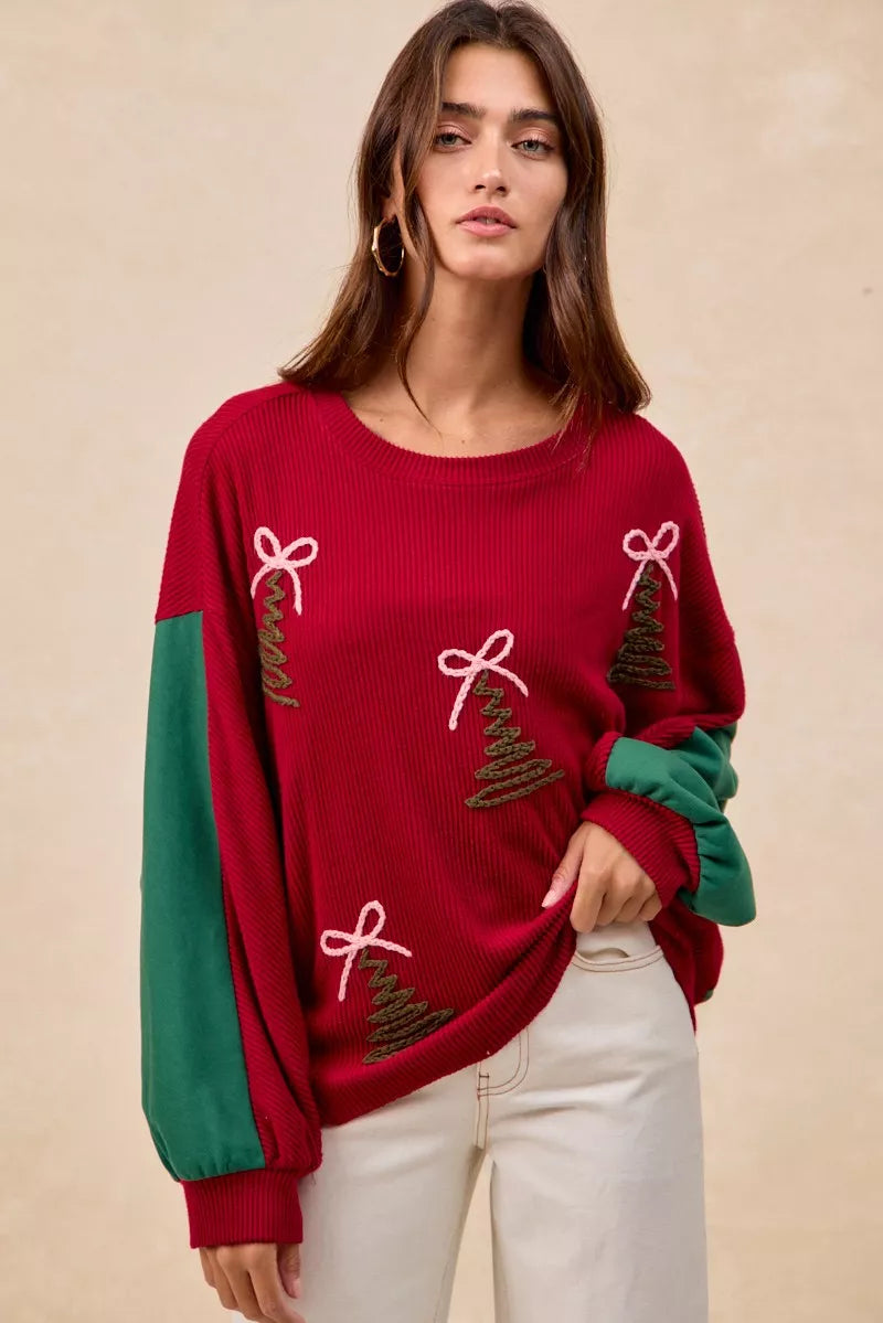 Christmas Theme Tree Embroidered Sweater.