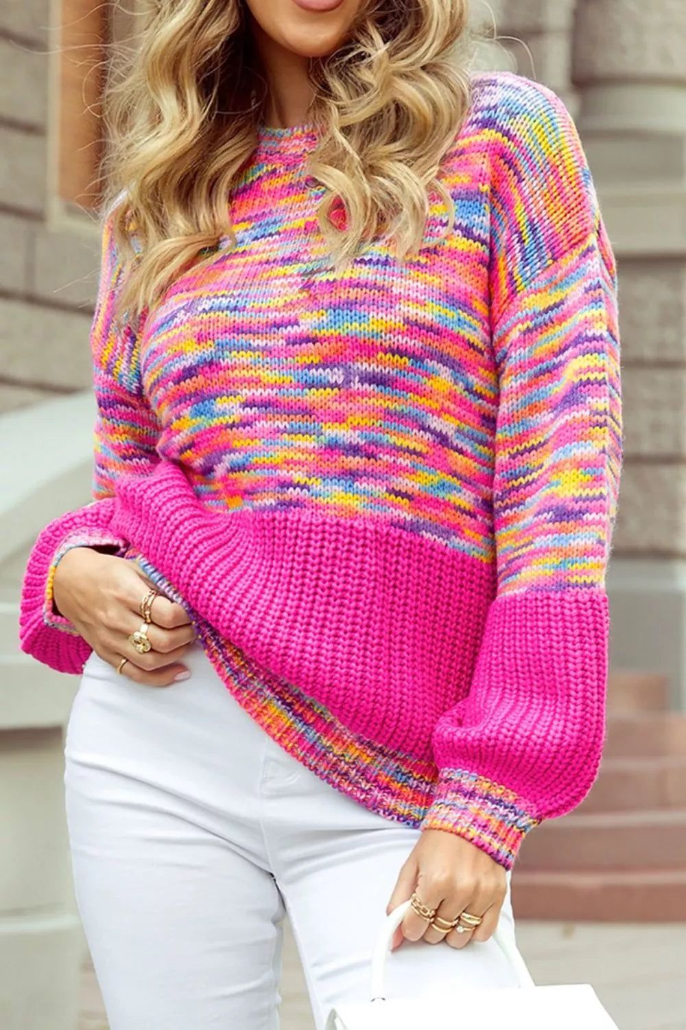 Colorful Knit Crew Neck Sweater.