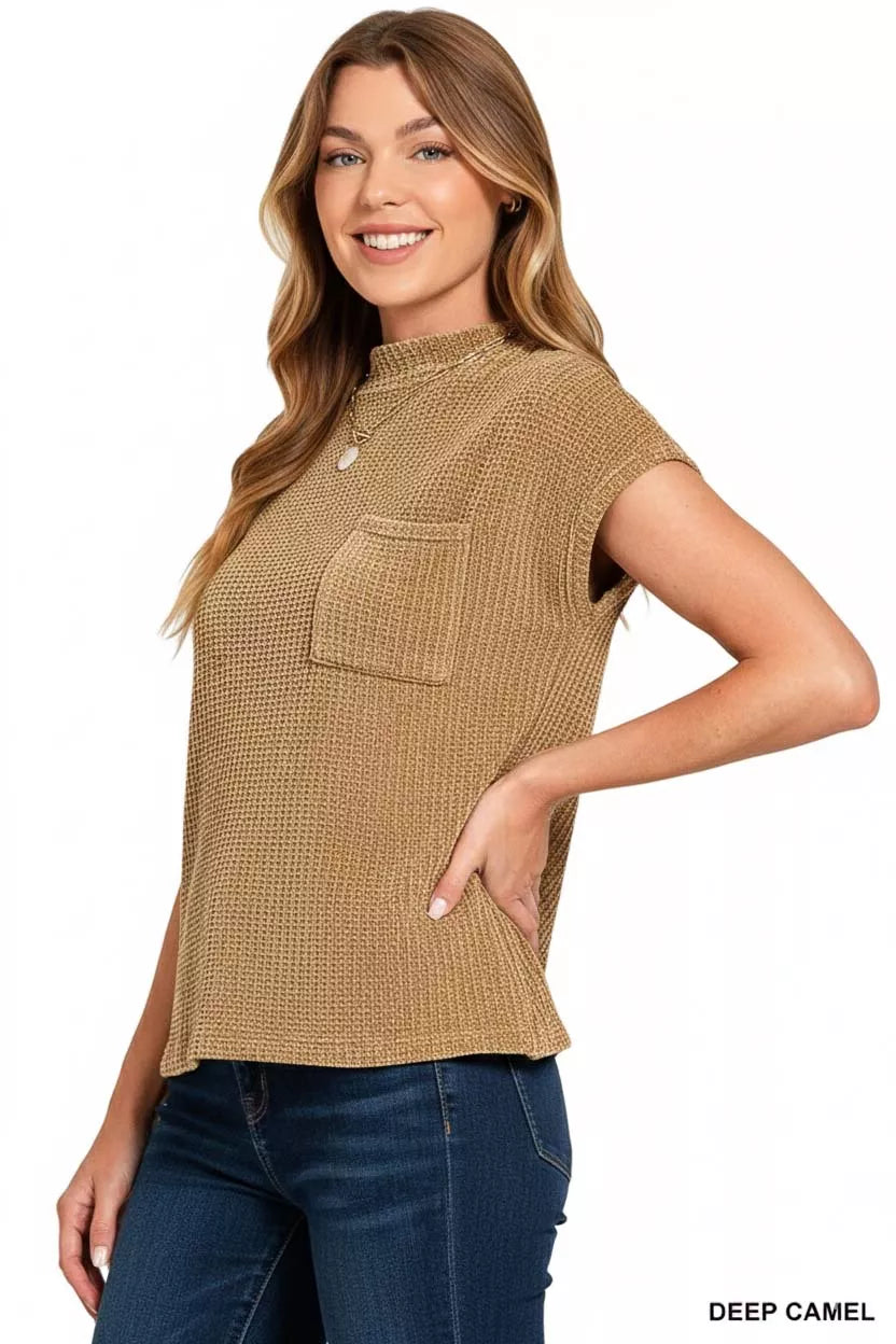 Chenille Waffle Short Sleeve Sweater.