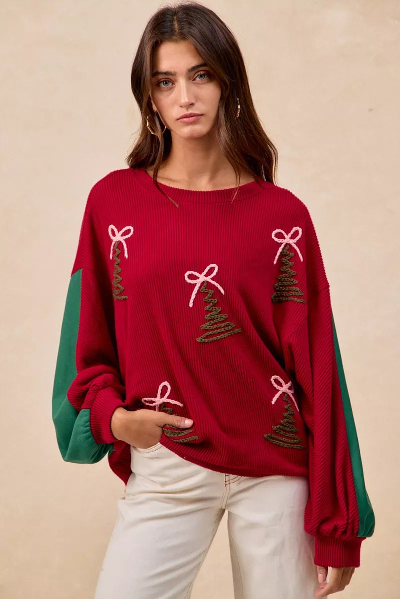 Christmas Theme Tree Embroidered Sweater.