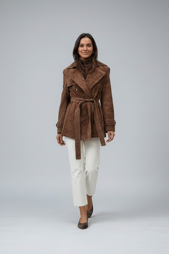 Double Breasted Tie Waist Coat