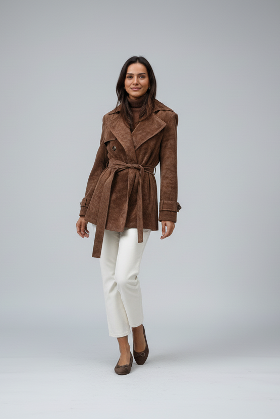 Double Breasted Tie Waist Coat