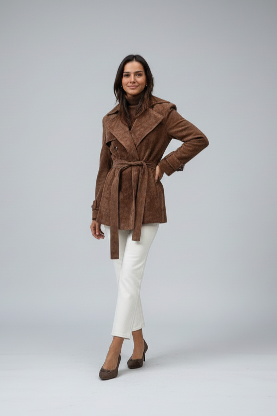 Double Breasted Tie Waist Coat