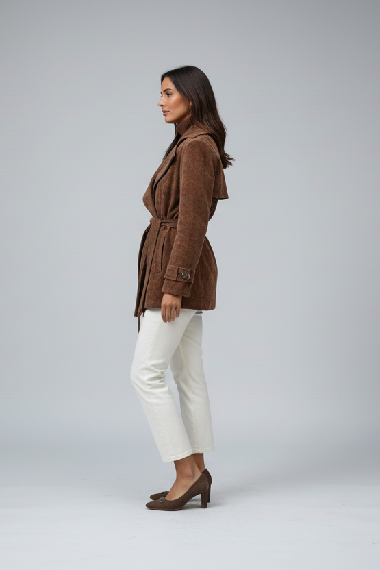 Double Breasted Tie Waist Coat