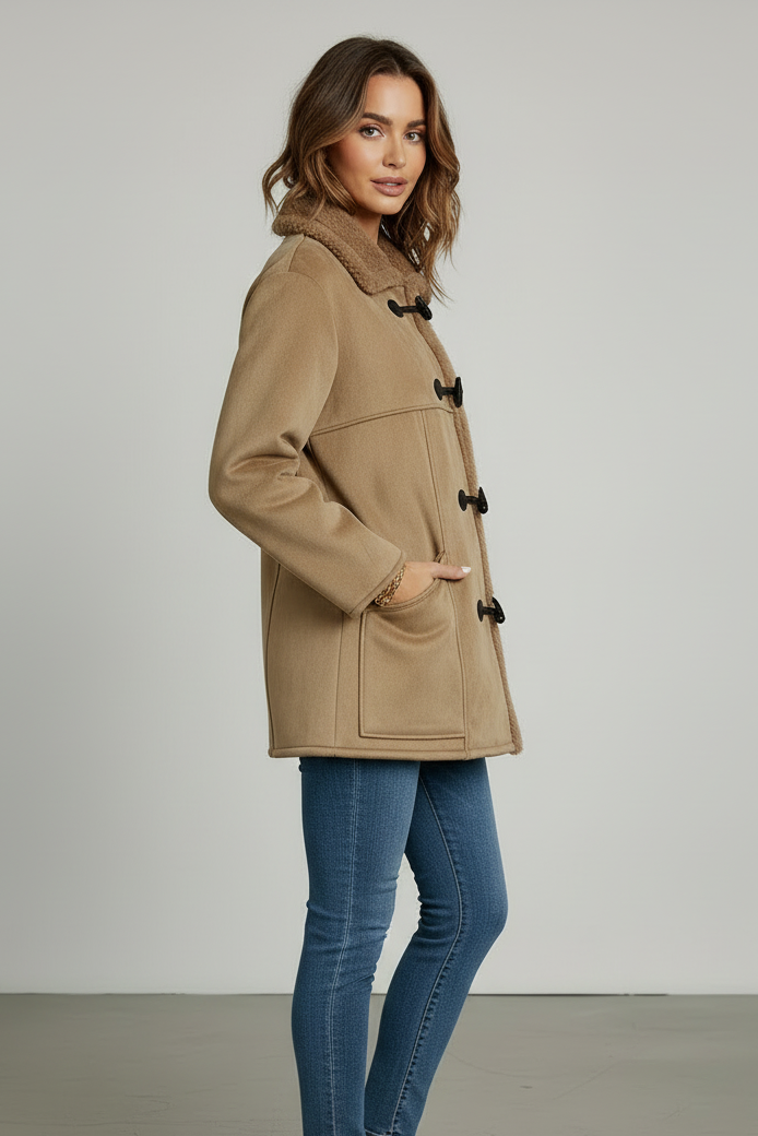 Faux Suede Sherpa Lined Toggle Coat